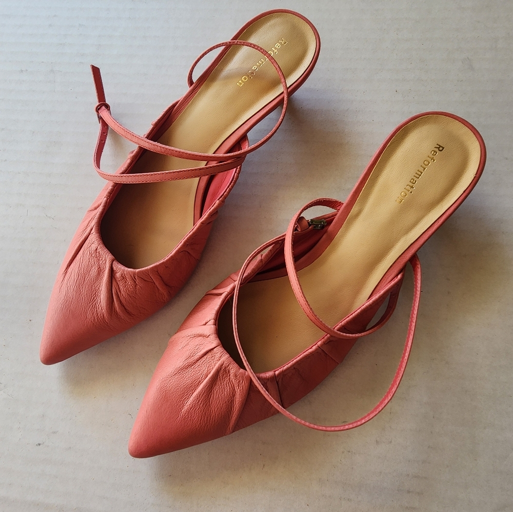 Reformation | Sabrina Pink Pointed Toe‎ Strappy Heels - Picture 2 of 6
